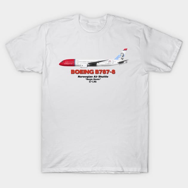 Boeing B787-8 - Norwegian Air Shuttle "Sonja Henie" T-Shirt by TheArtofFlying